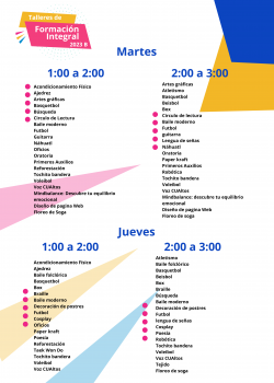 Horarios de Talleres de formación integral 